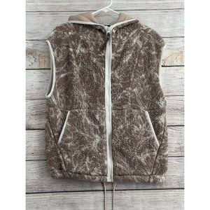 prAna‎ Fuzzy Fleece Full Zip Hoodie Vest Women's Size Medium Brown/Tan
